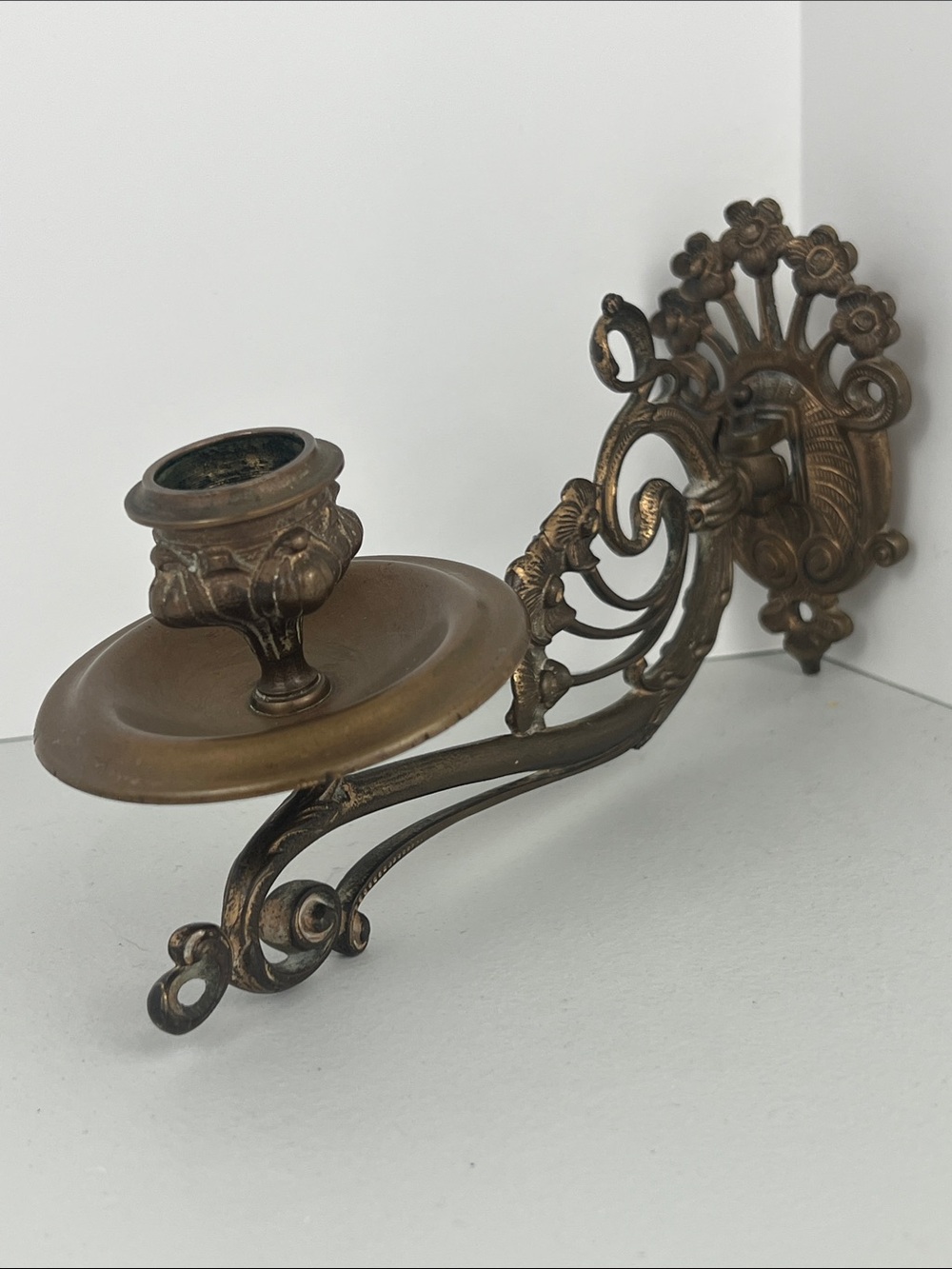 Antique Art Nouveau Solid Brass Piano Candle Sconce Swivel Arm Wall Candlestick